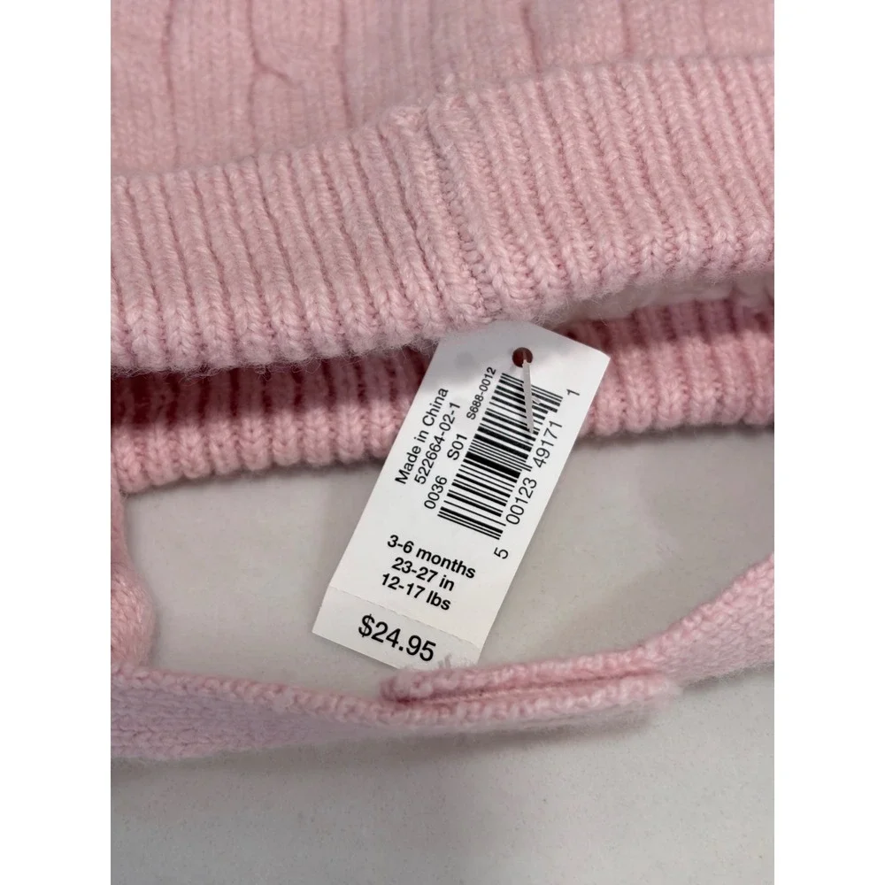 Gap Baby Pink Cable Knit Bear Ear Beanie Sherpa Lined Hat 3-6 Months 522664-02-1